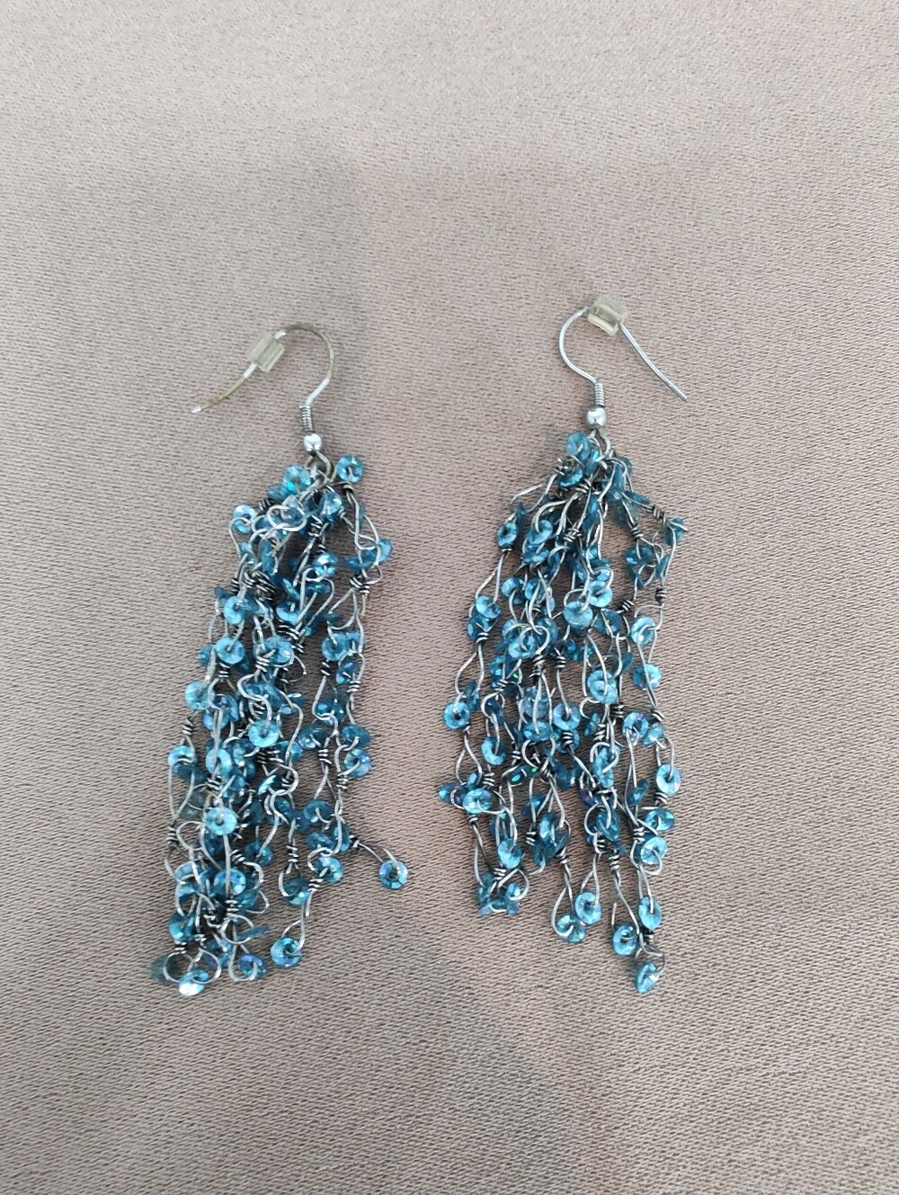 Silver-Tone Blue Sequin Cascade Drop Earrings